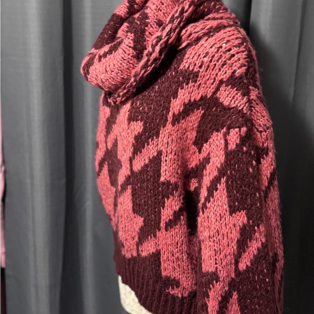 Anthropologie Ginny Oversized Pink/Maroon Cowl Neck Sweater - Picture 3 of 6